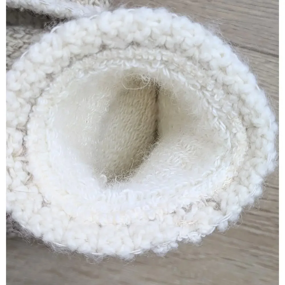 Wool 85% Blend Knit Mittens Large Oatmeal Beige Fleece Lined Rustic Warm Haiti
